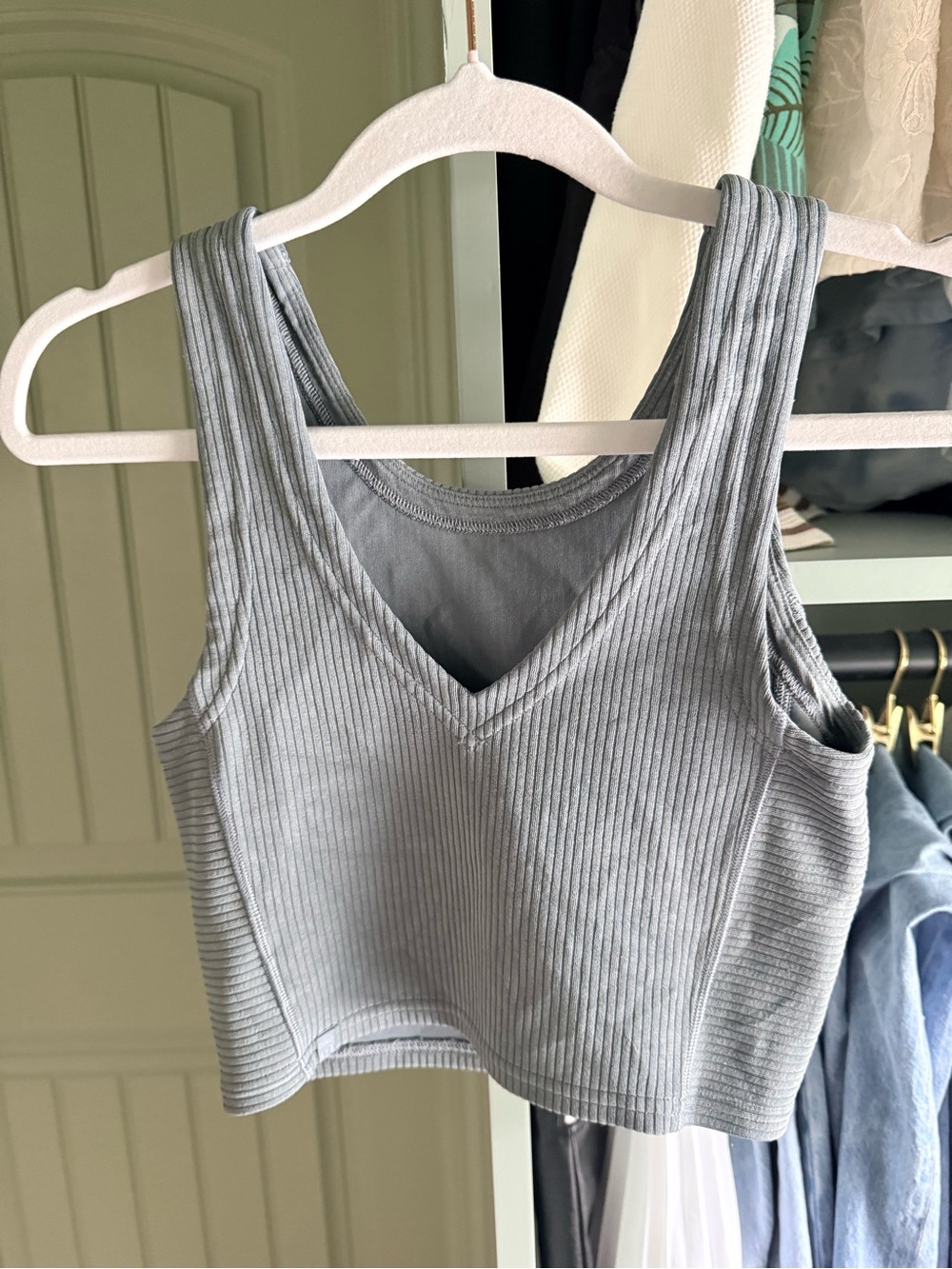 Lululemon Ribbed V-Neck Crop Tank Top - Light Blue-Gray
